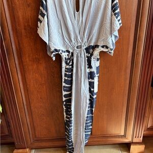 Gray and Navy Tie-Dye Kaftan Dress